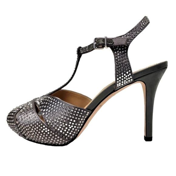 Antonio Melani Silver Rhinestone Peep Toe Strap Heels Pumps Stilettos' 10 M - Picture 3 of 8